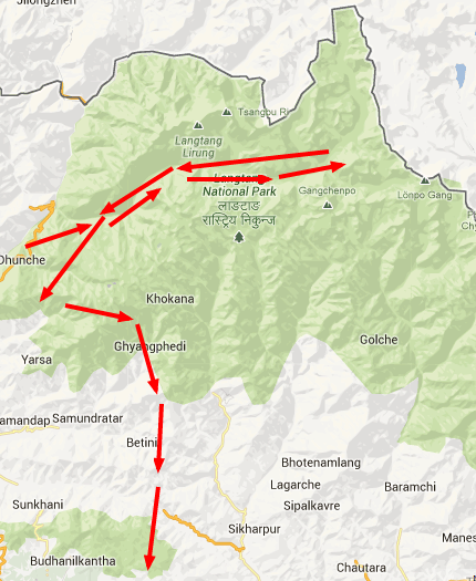 langtang trekking kaart