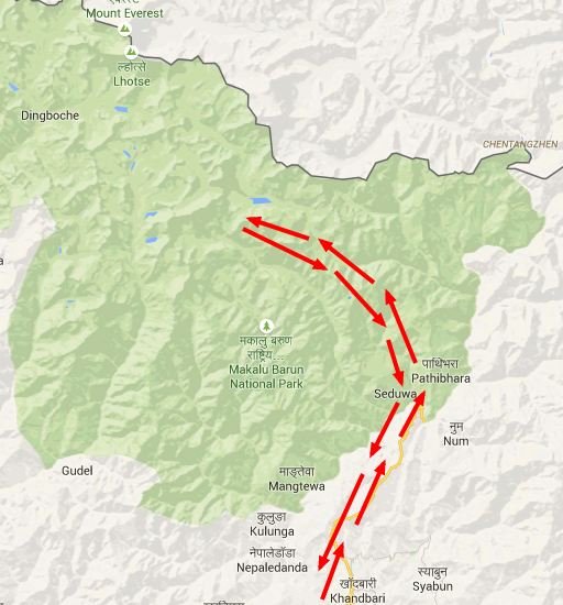 kaart makalu trekking
